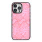 Pink Snakeskin iPhone 14 Pro Max Black Impact Case on Silver phone