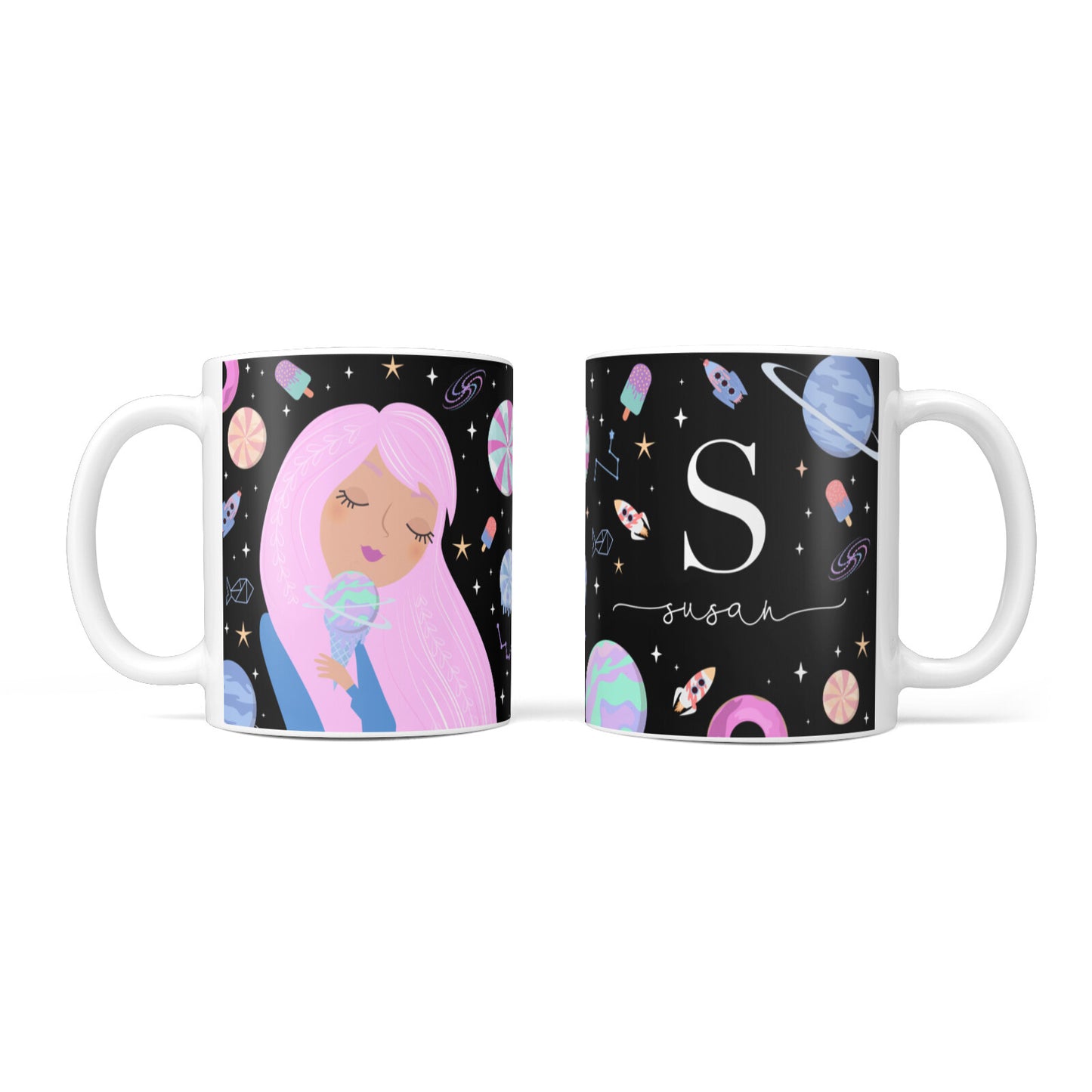 Pink Space Lady Personalised 10oz Mug Alternative Image 3