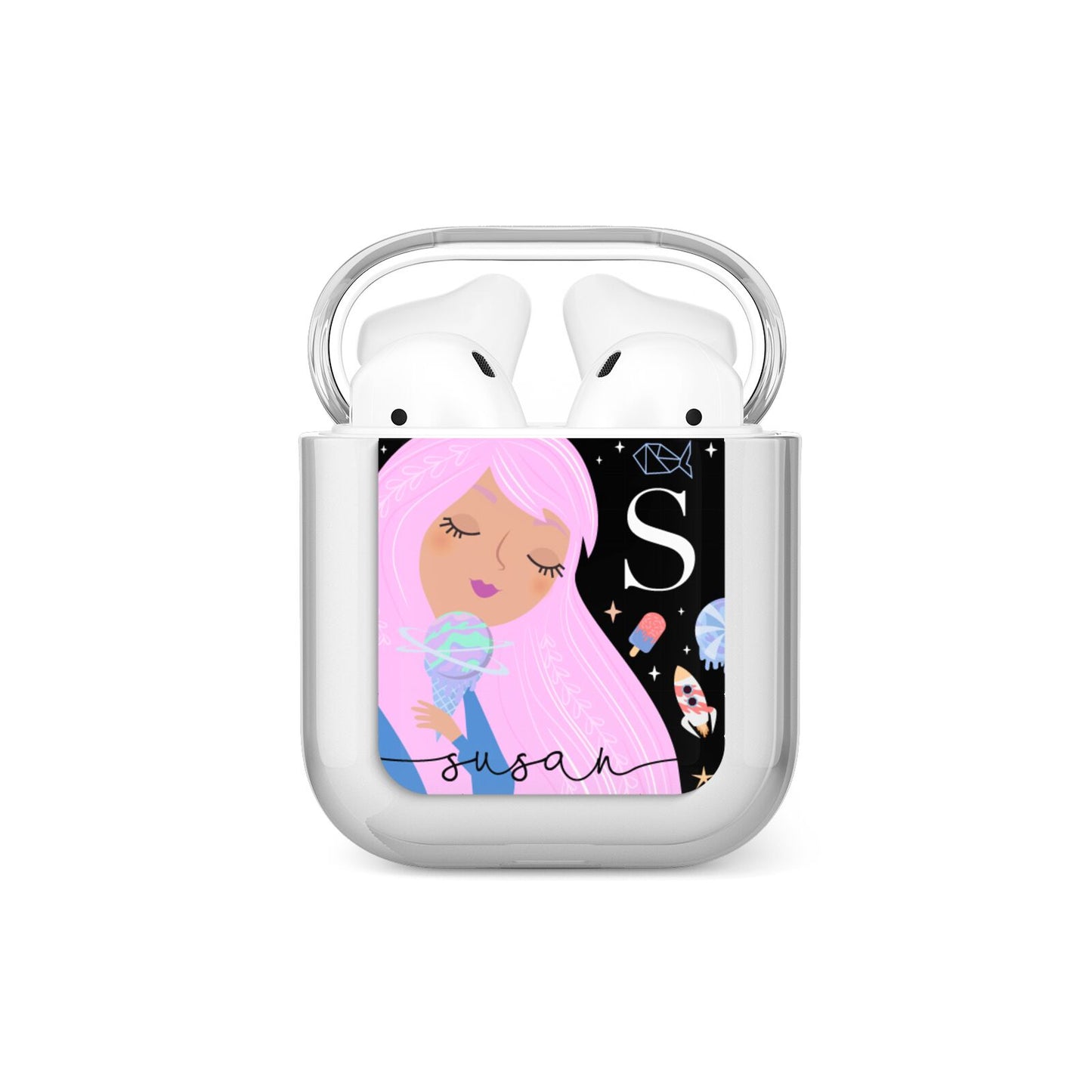 Pink Space Lady Personalised AirPods Case