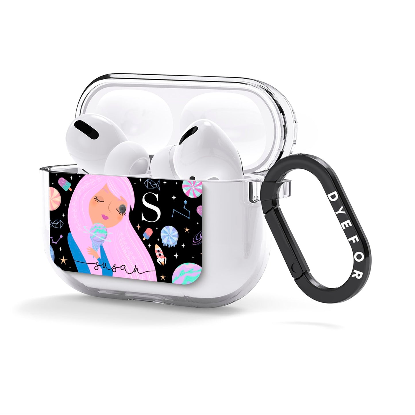 Pink Space Lady Personalised AirPods Clear Case 3rd Gen Side Image