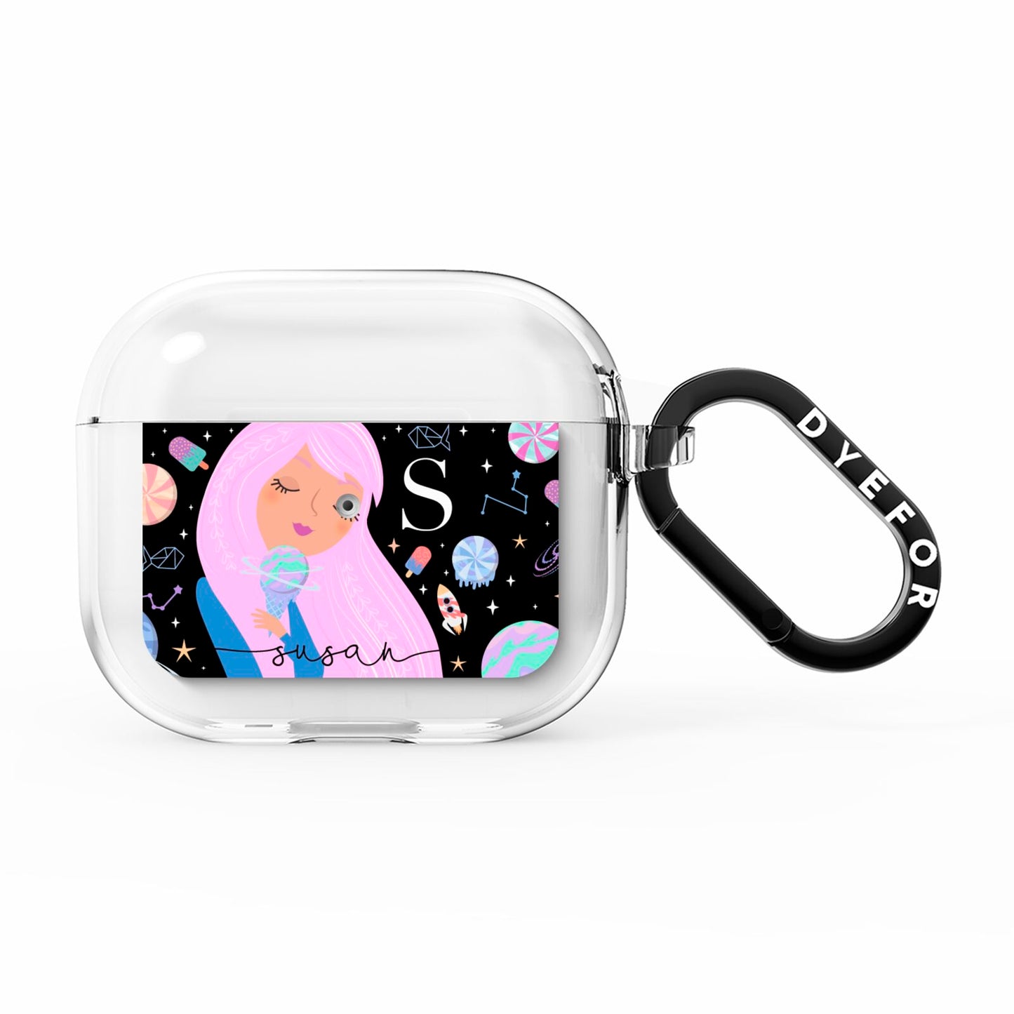 Pink Space Lady Personalised AirPods Clear Case 3rd Gen