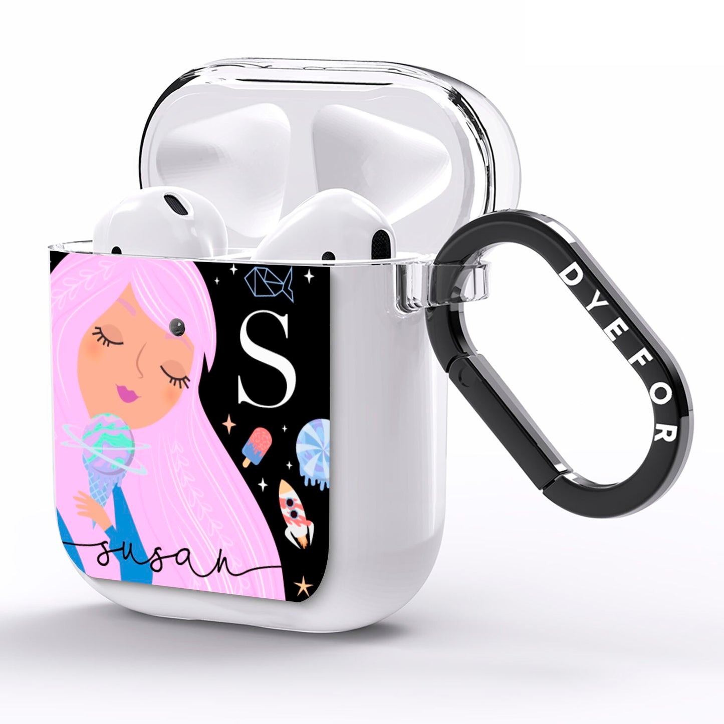 Pink Space Lady Personalised AirPods Clear Case Side Image