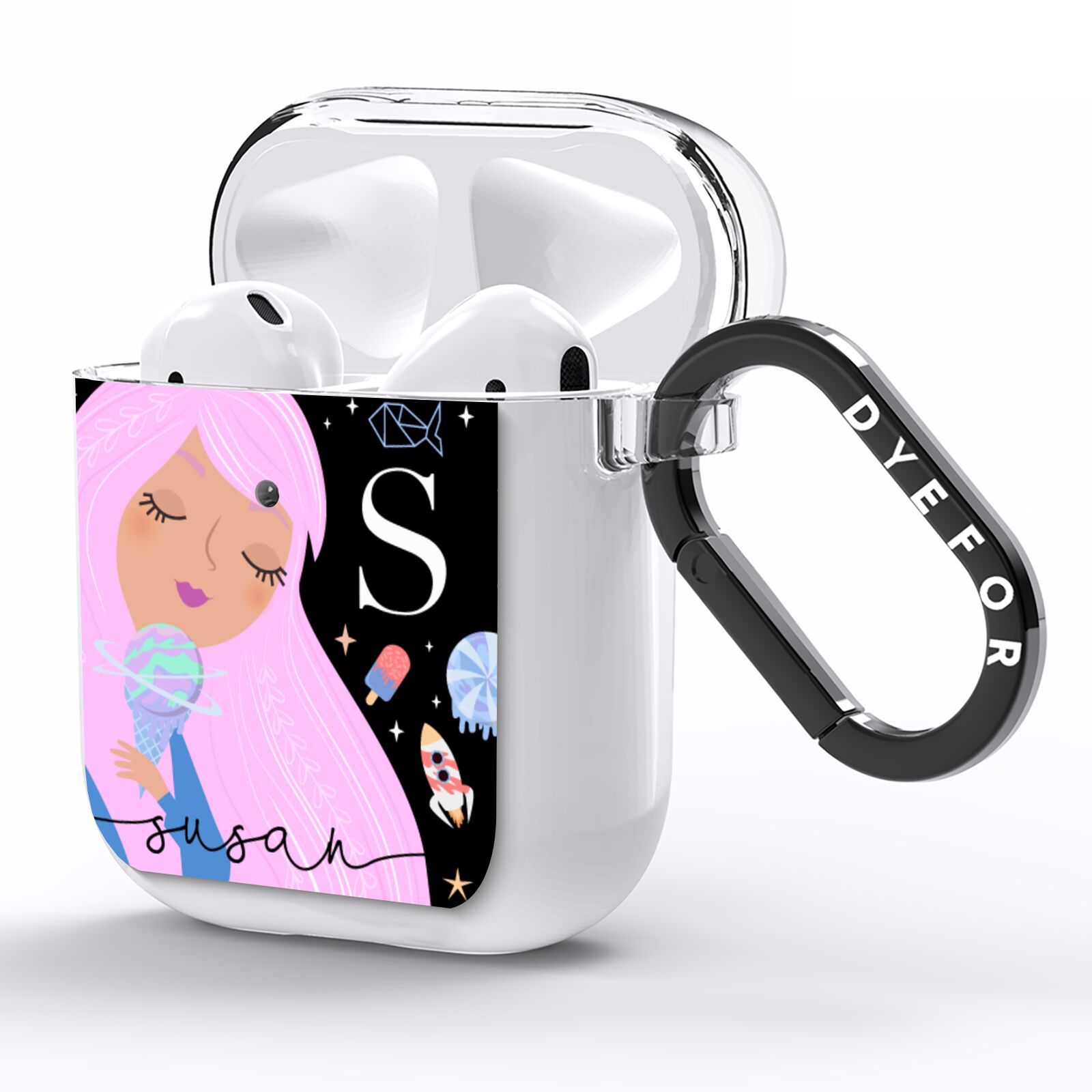 Pink Space Lady Personalised AirPods Clear Case Side Image