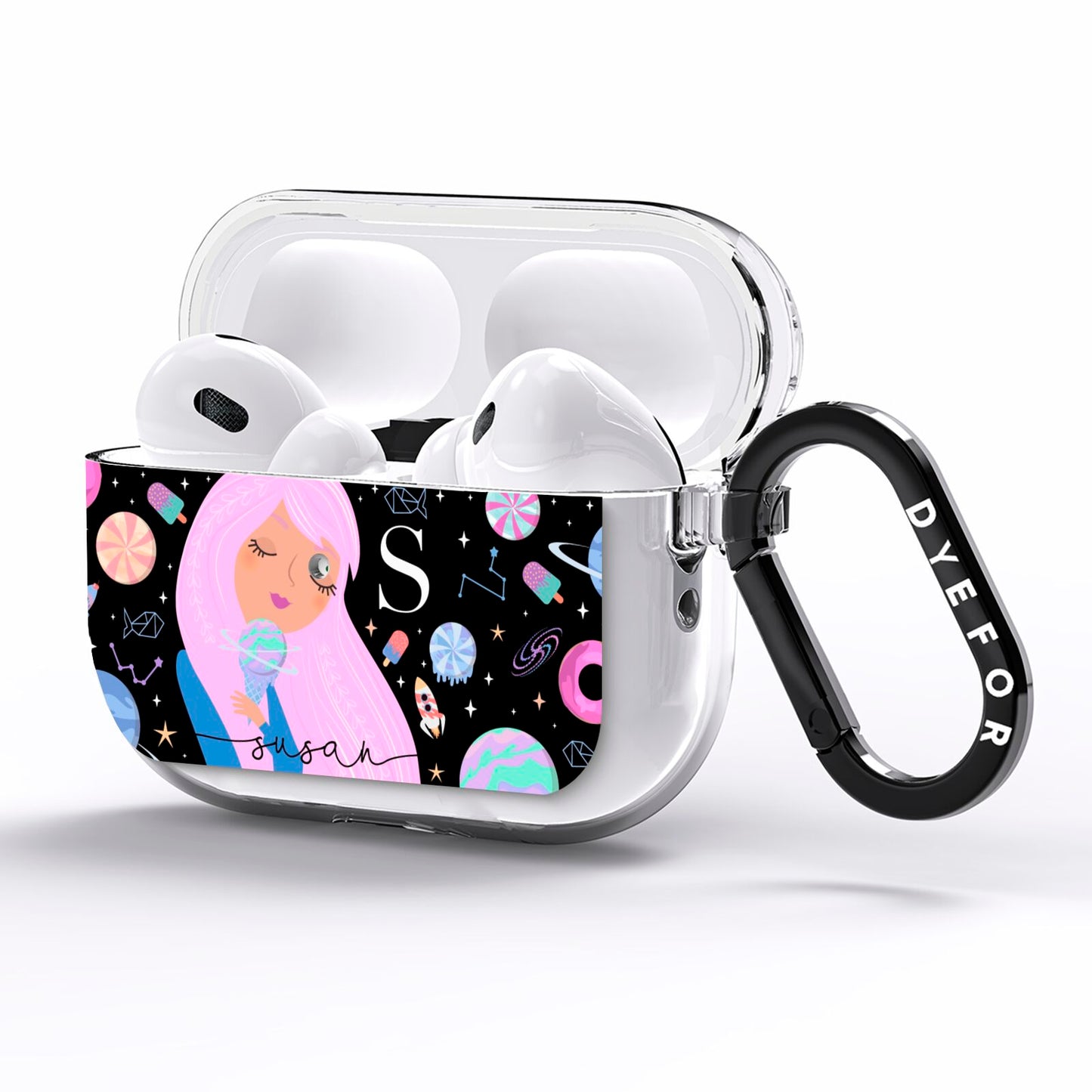 Pink Space Lady Personalised AirPods Pro Clear Case Side Image