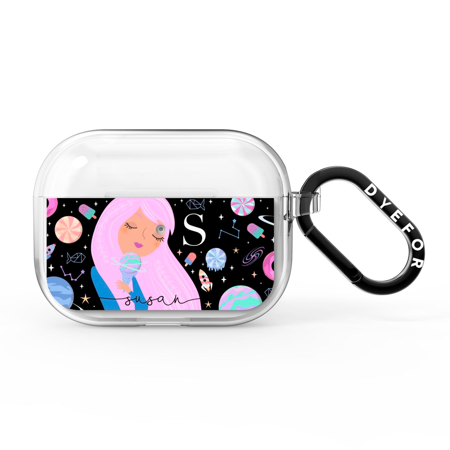 Pink Space Lady Personalised AirPods Pro Clear Case
