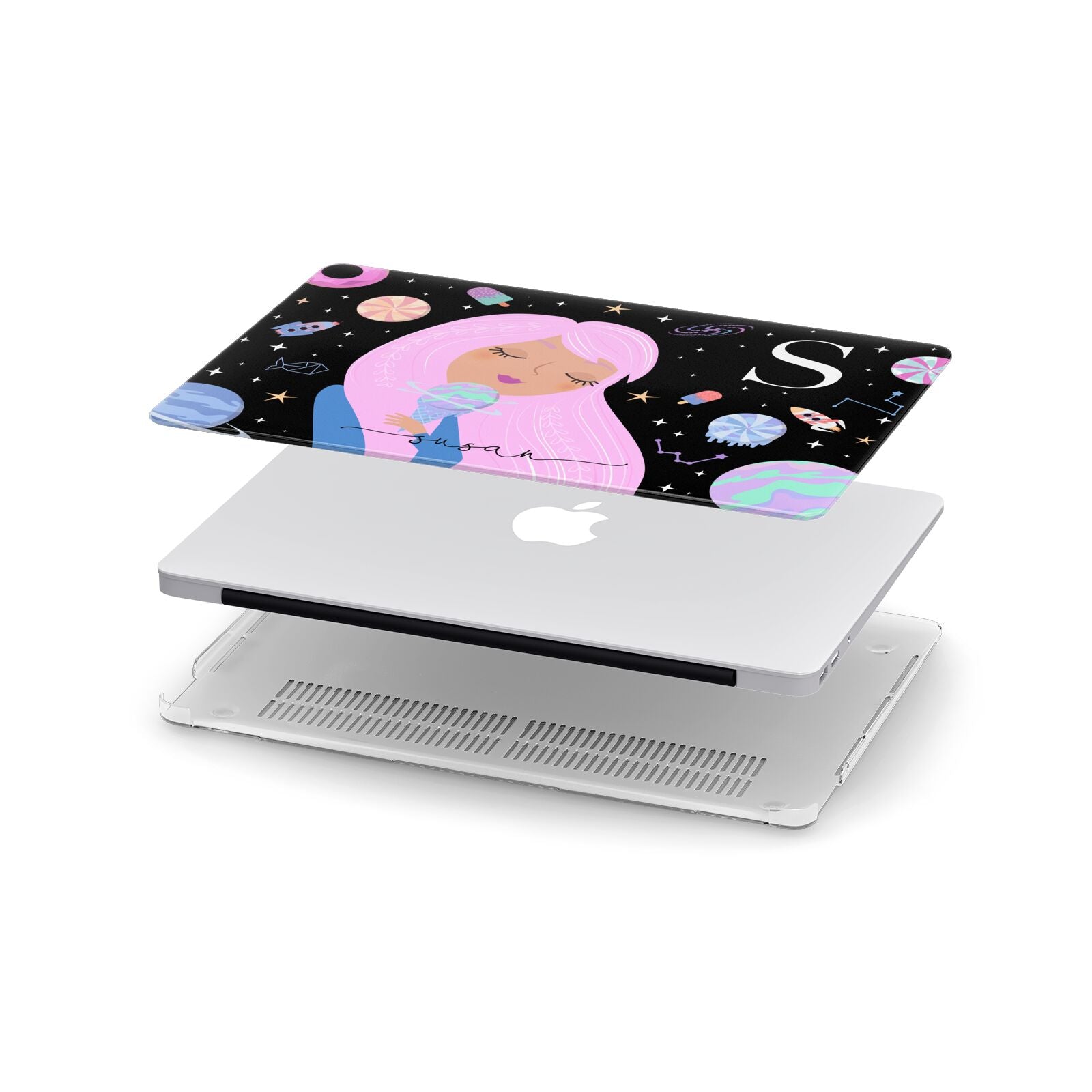 Pink Space Lady Personalised Apple MacBook Case in Detail