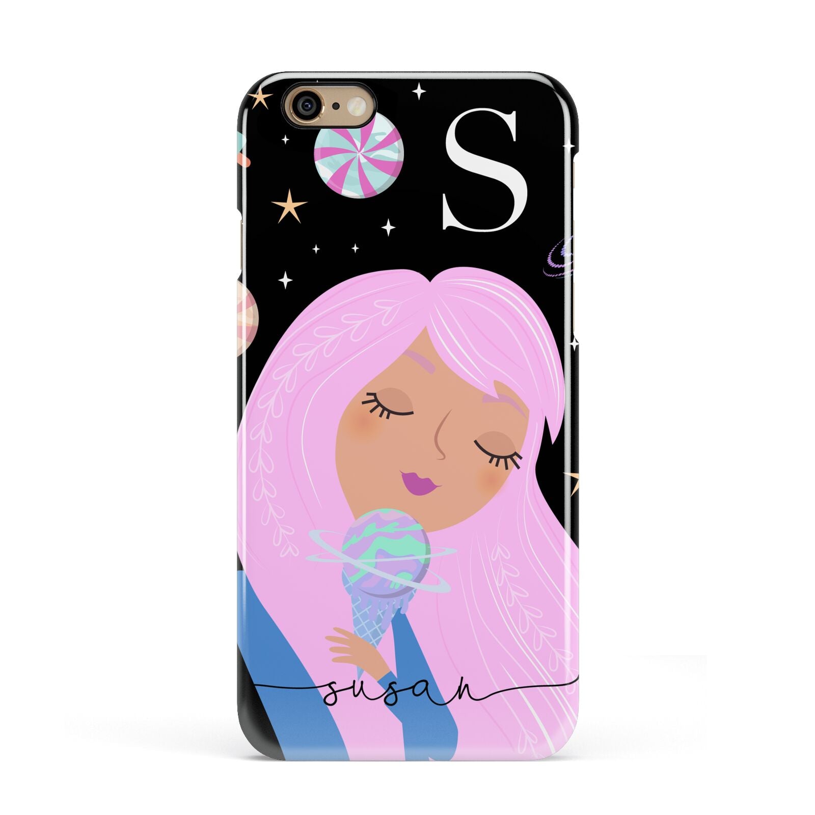 Pink Space Lady Personalised Apple iPhone 6 3D Snap Case