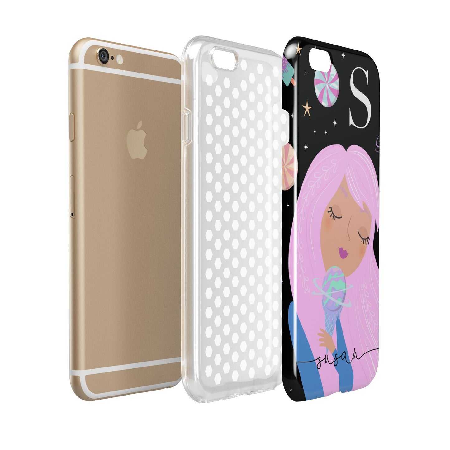 Pink Space Lady Personalised Apple iPhone 6 3D Tough Case Expanded view