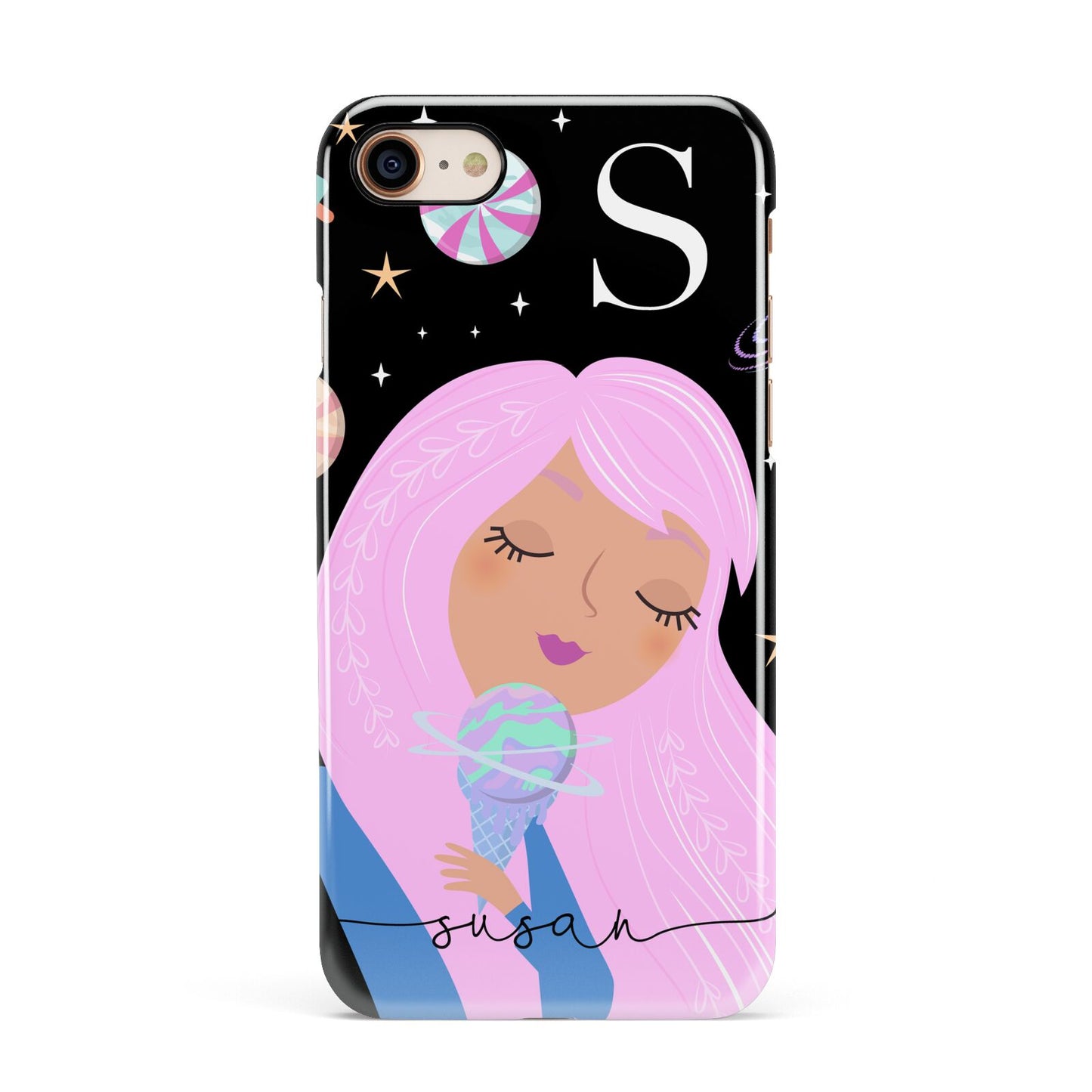 Pink Space Lady Personalised Apple iPhone 7 8 3D Snap Case
