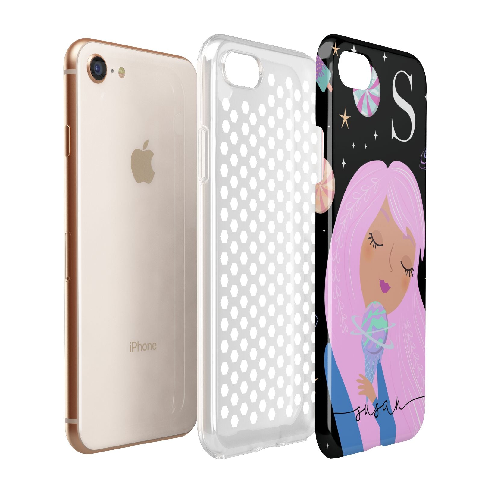 Pink Space Lady Personalised Apple iPhone 7 8 3D Tough Case Expanded View