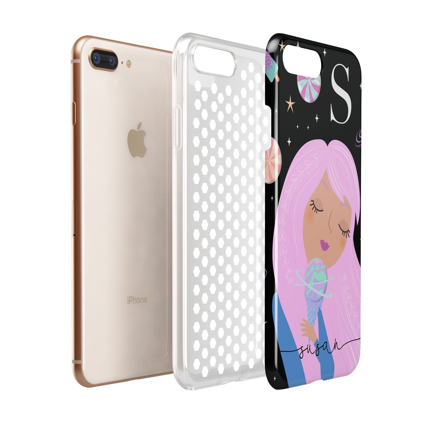 Pink Space Lady Personalised Apple iPhone 7 8 Plus 3D Tough Case Expanded View