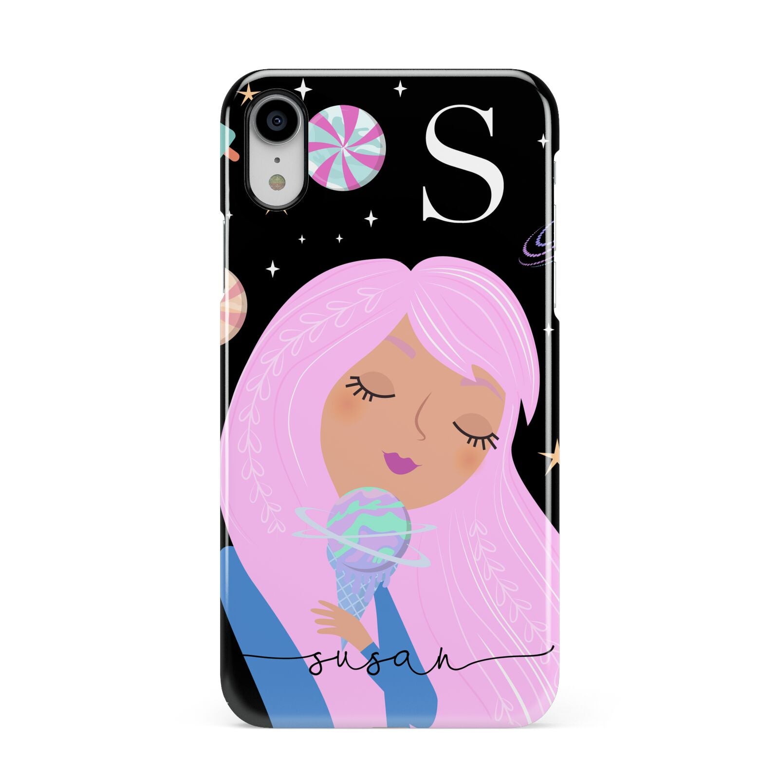 Pink Space Lady Personalised Apple iPhone XR White 3D Snap Case
