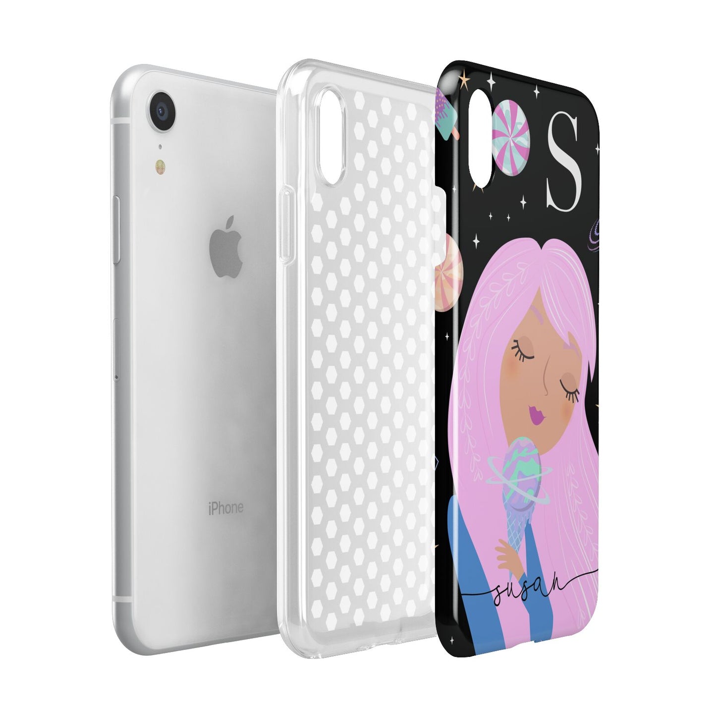 Pink Space Lady Personalised Apple iPhone XR White 3D Tough Case Expanded view