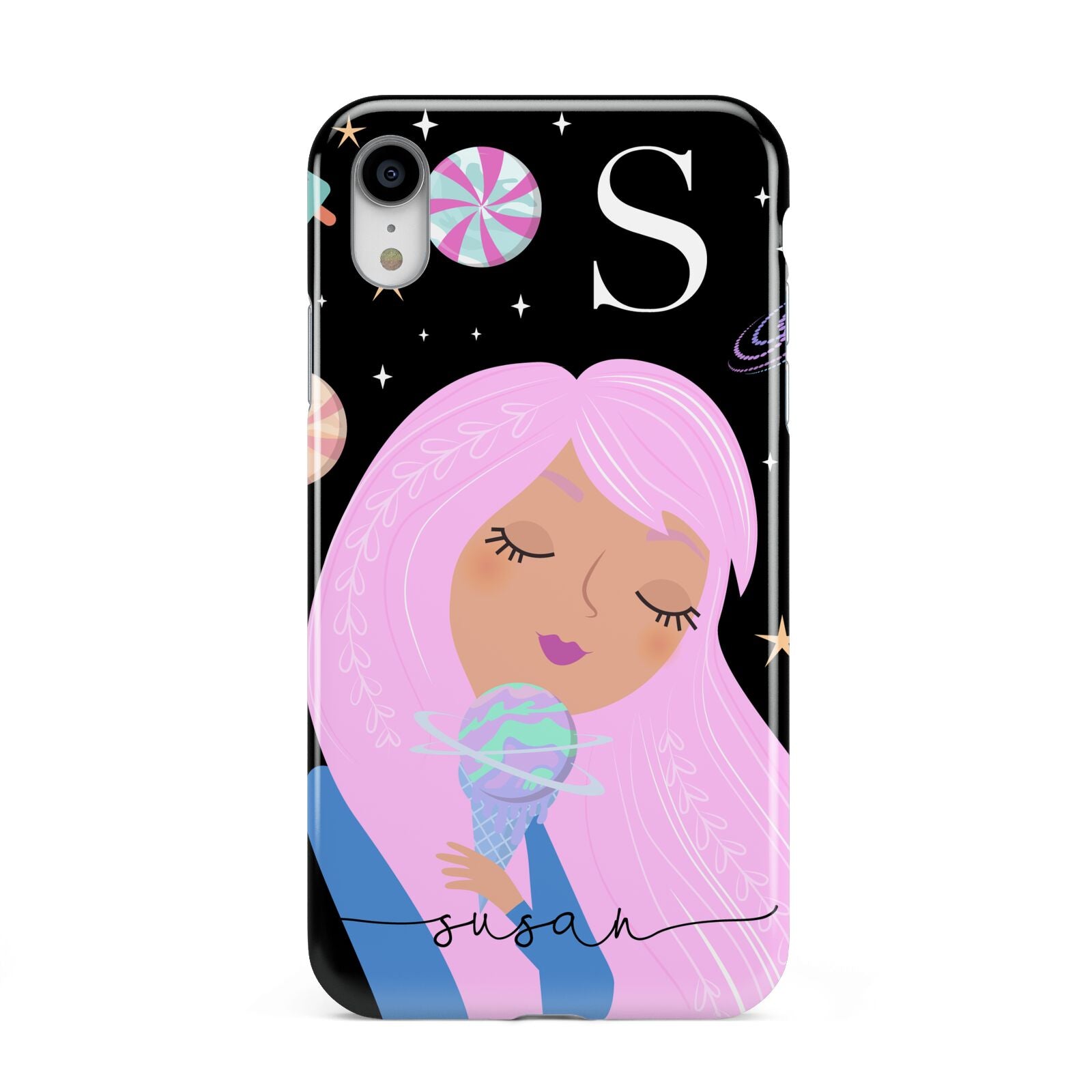 Pink Space Lady Personalised Apple iPhone XR White 3D Tough Case