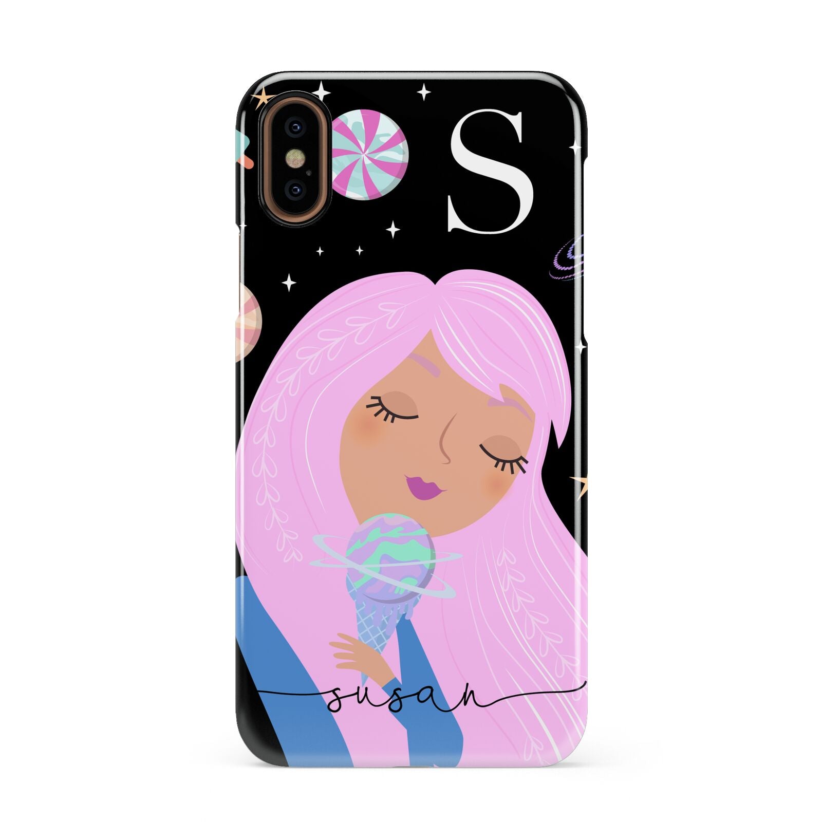 Pink Space Lady Personalised Apple iPhone XS 3D Snap Case