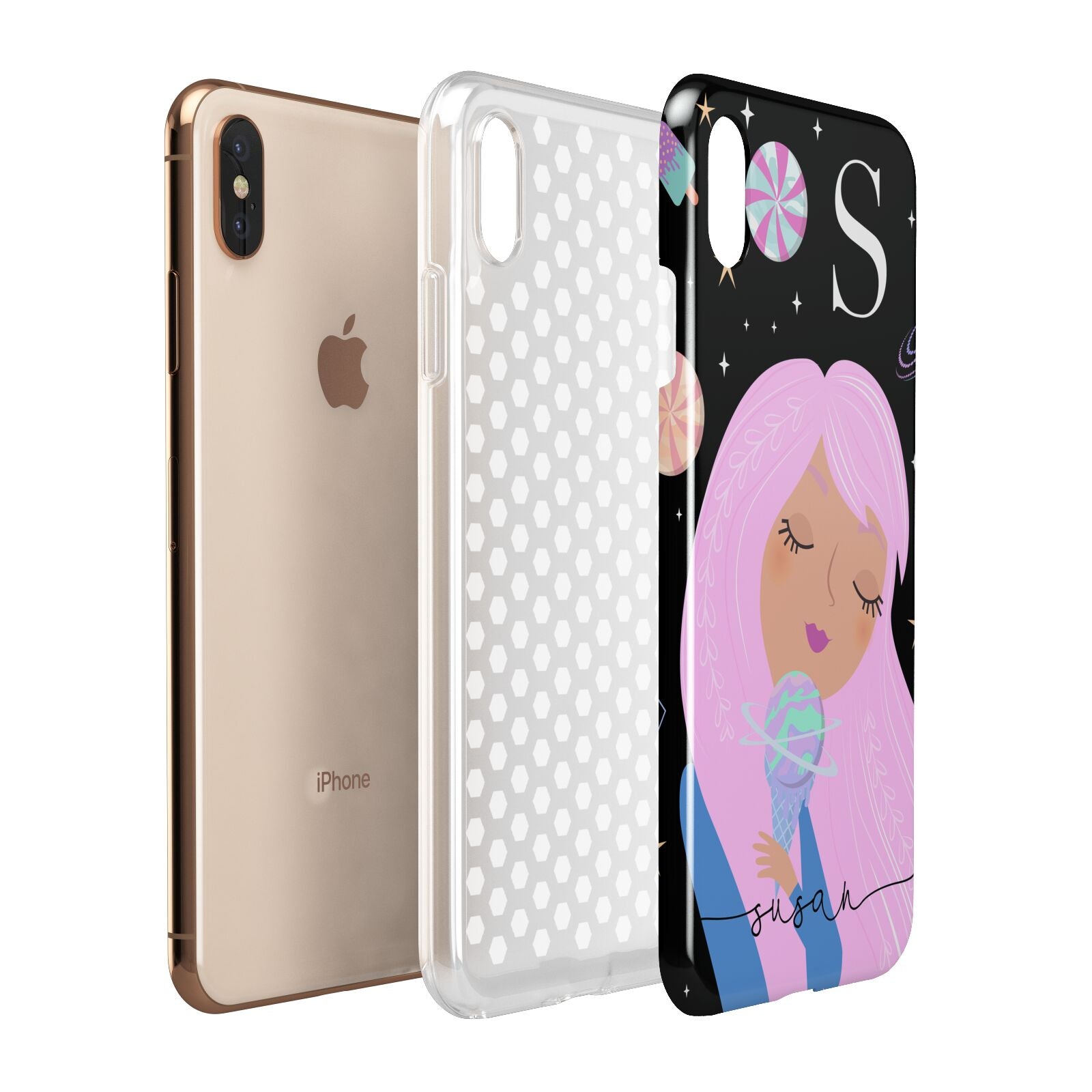 Pink Space Lady Personalised Apple iPhone Xs Max 3D Tough Case Expanded View