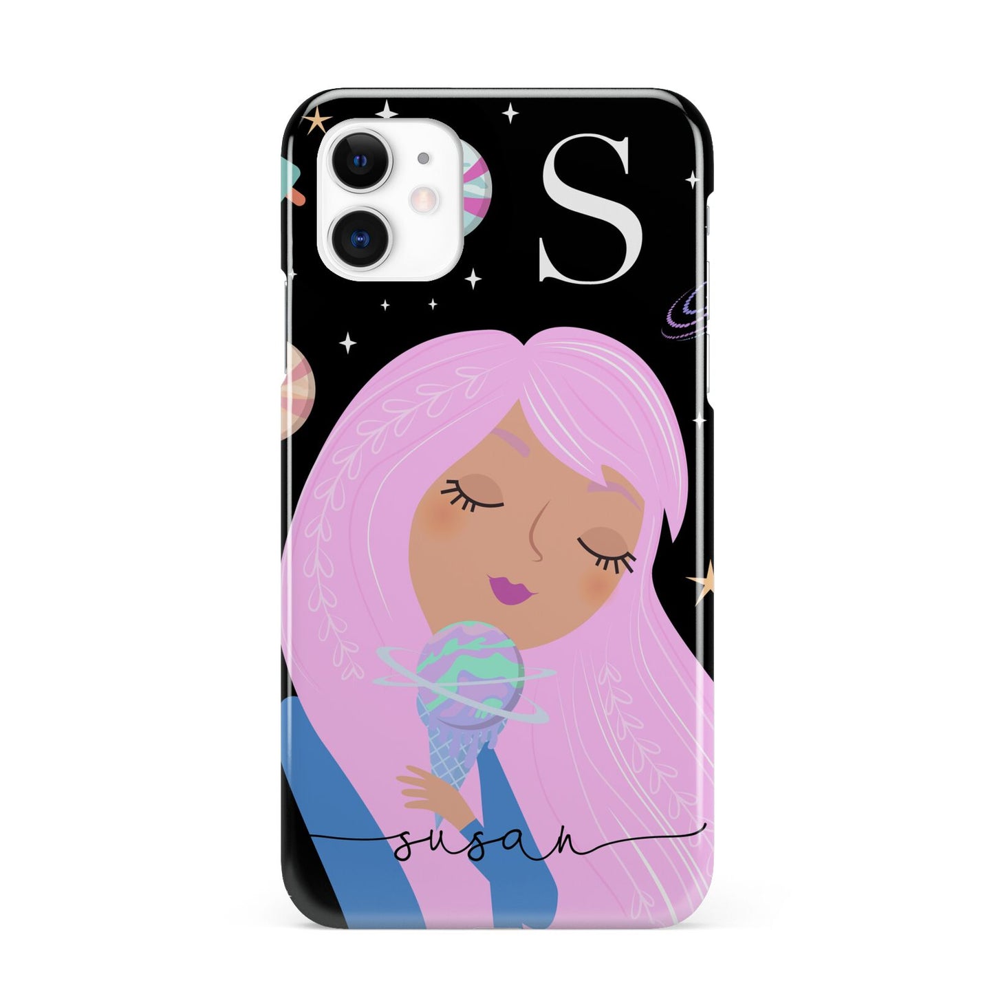 Pink Space Lady Personalised iPhone 11 3D Snap Case