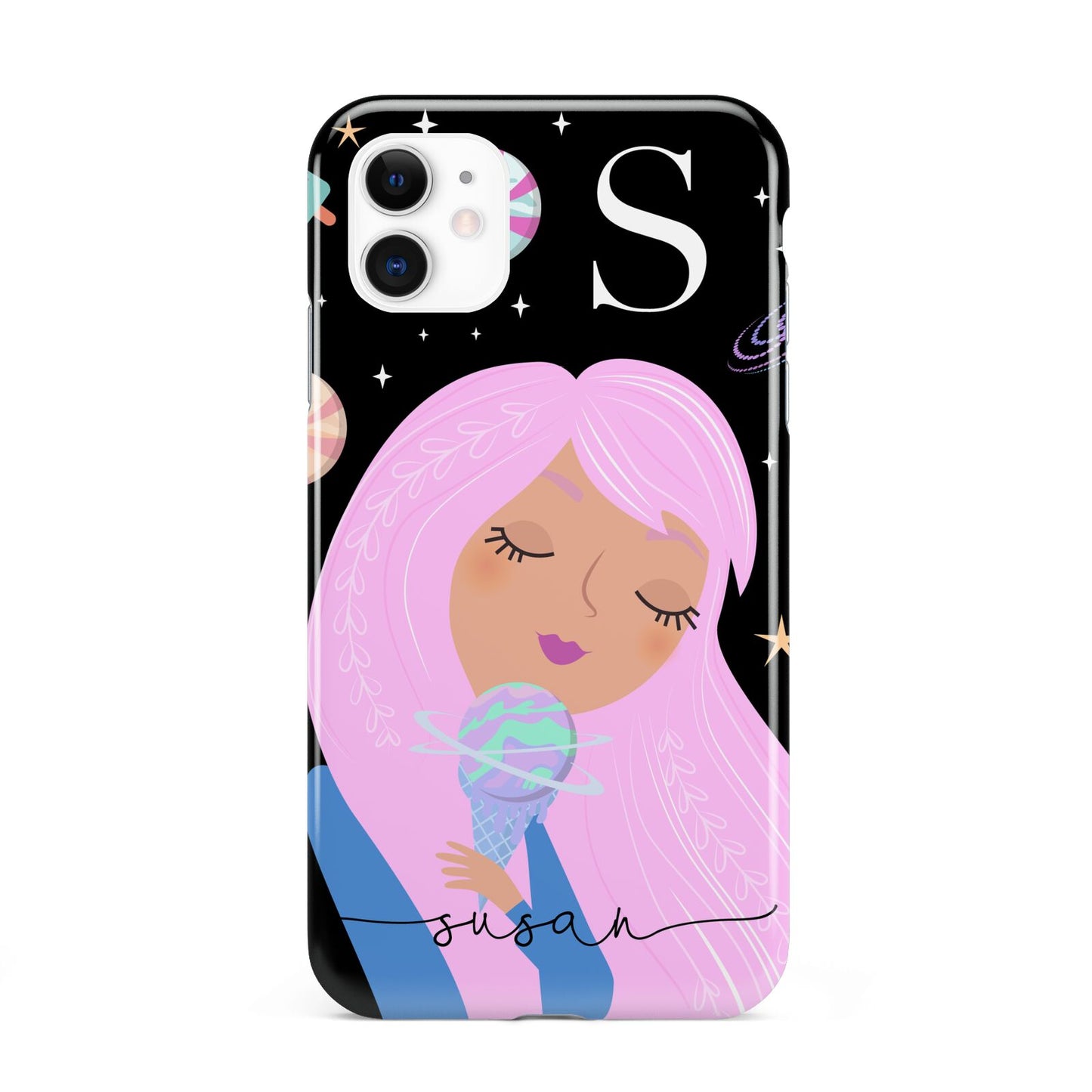 Pink Space Lady Personalised iPhone 11 3D Tough Case