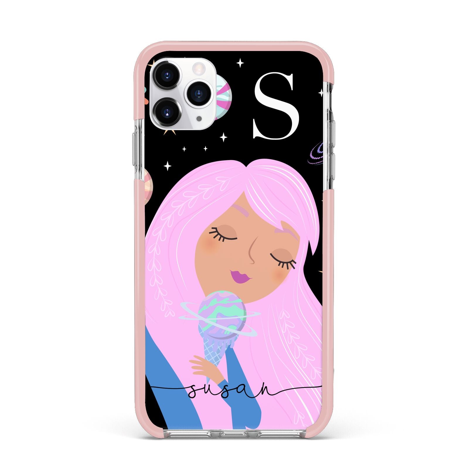 Pink Space Lady Personalised iPhone 11 Pro Max Impact Pink Edge Case