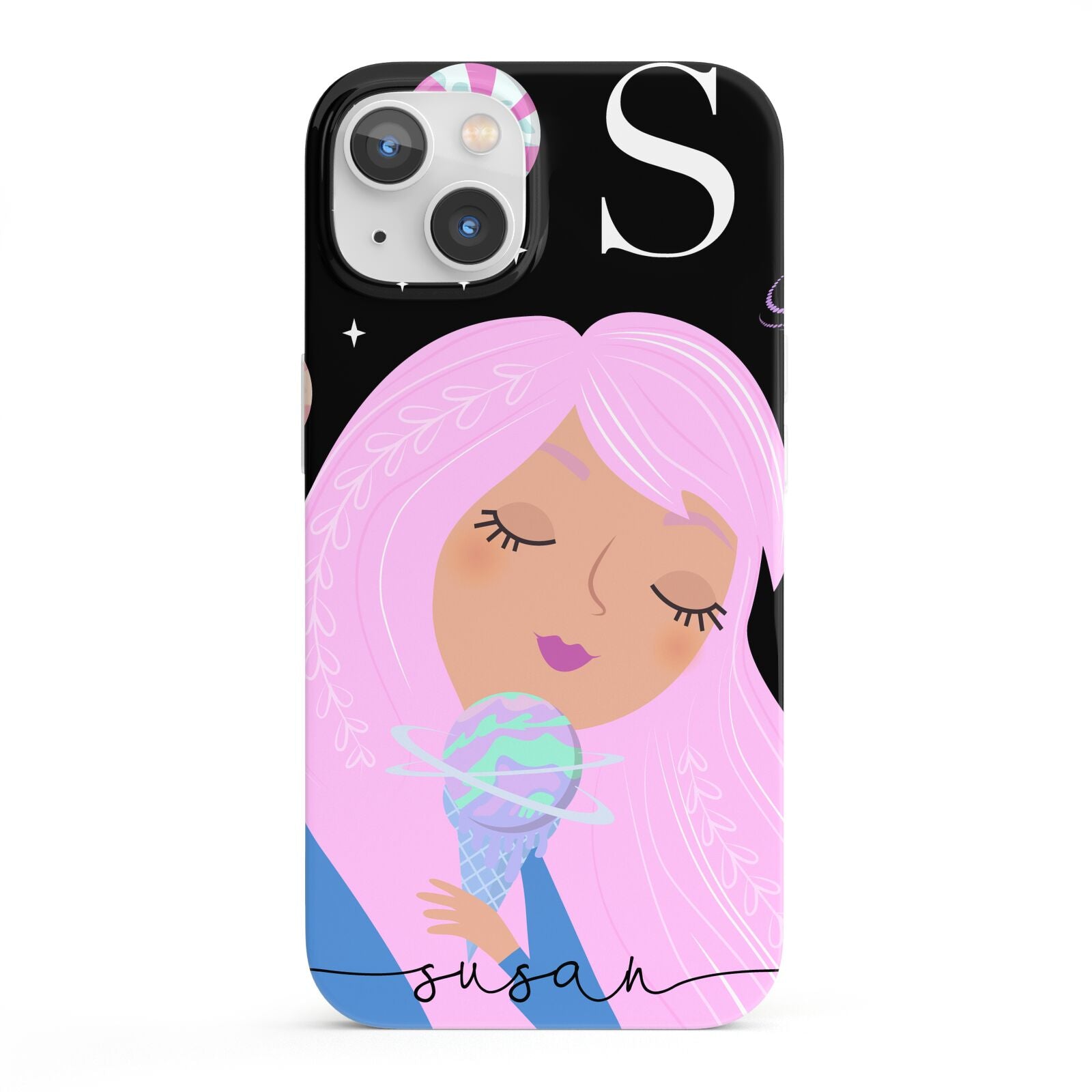 Pink Space Lady Personalised iPhone 13 Full Wrap 3D Snap Case