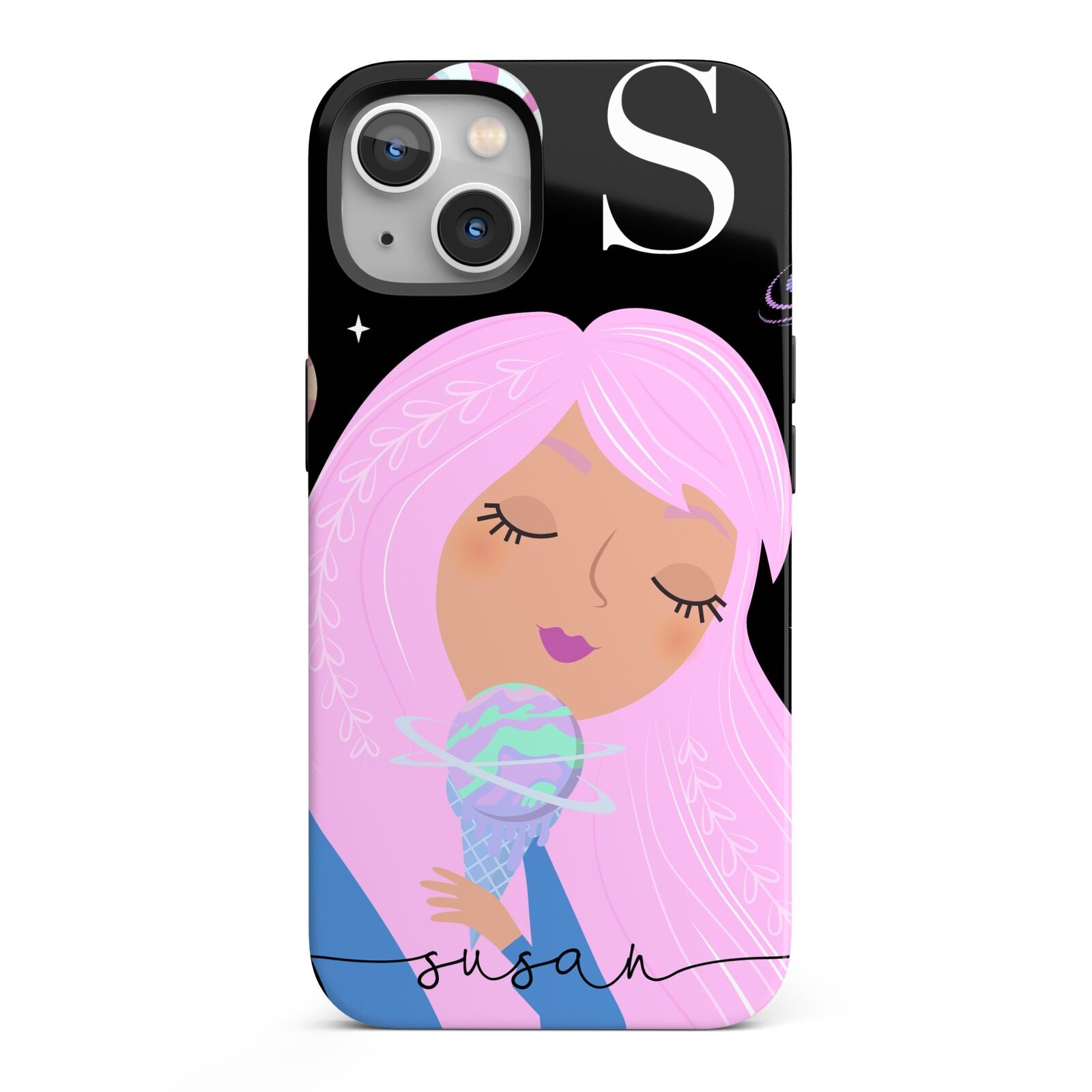 Pink Space Lady Personalised iPhone 13 Full Wrap 3D Tough Case