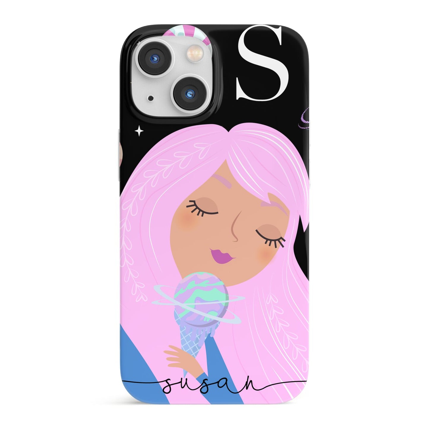 Pink Space Lady Personalised iPhone 13 Mini Full Wrap 3D Snap Case