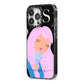 Pink Space Lady Personalised iPhone 13 Pro Black Impact Case Side Angle on Silver phone