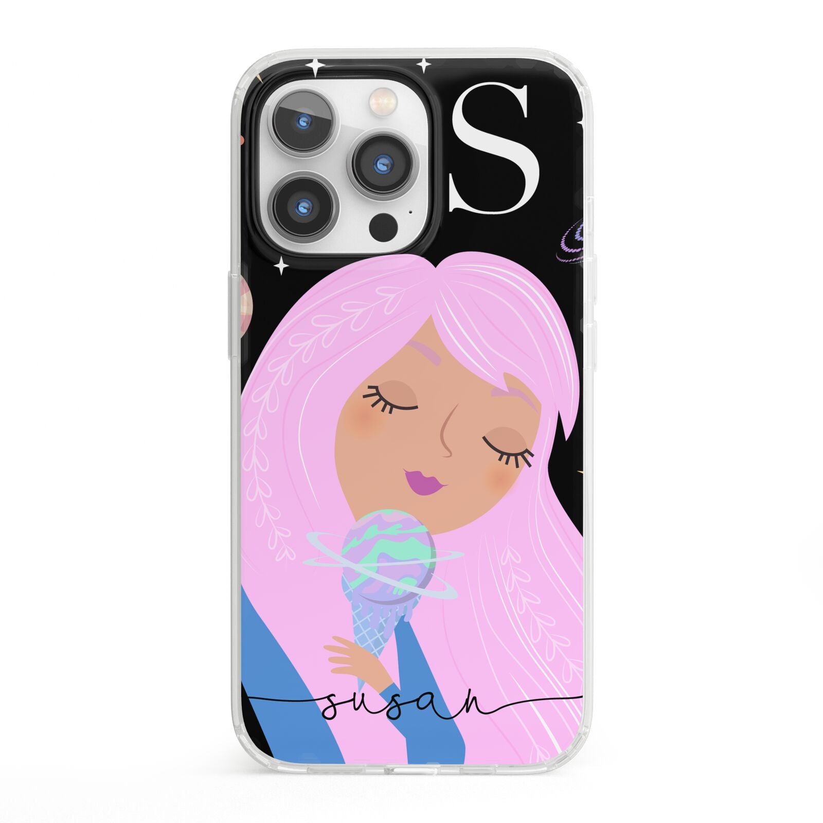 Pink Space Lady Personalised iPhone 13 Pro Clear Bumper Case