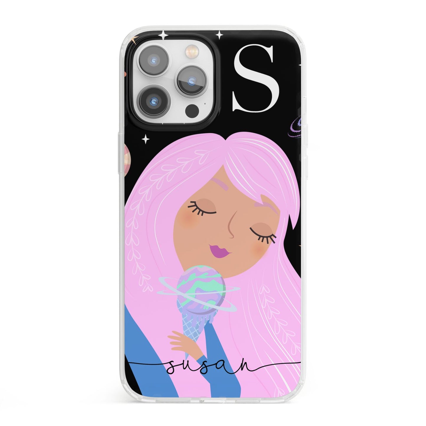 Pink Space Lady Personalised iPhone 13 Pro Max Clear Bumper Case