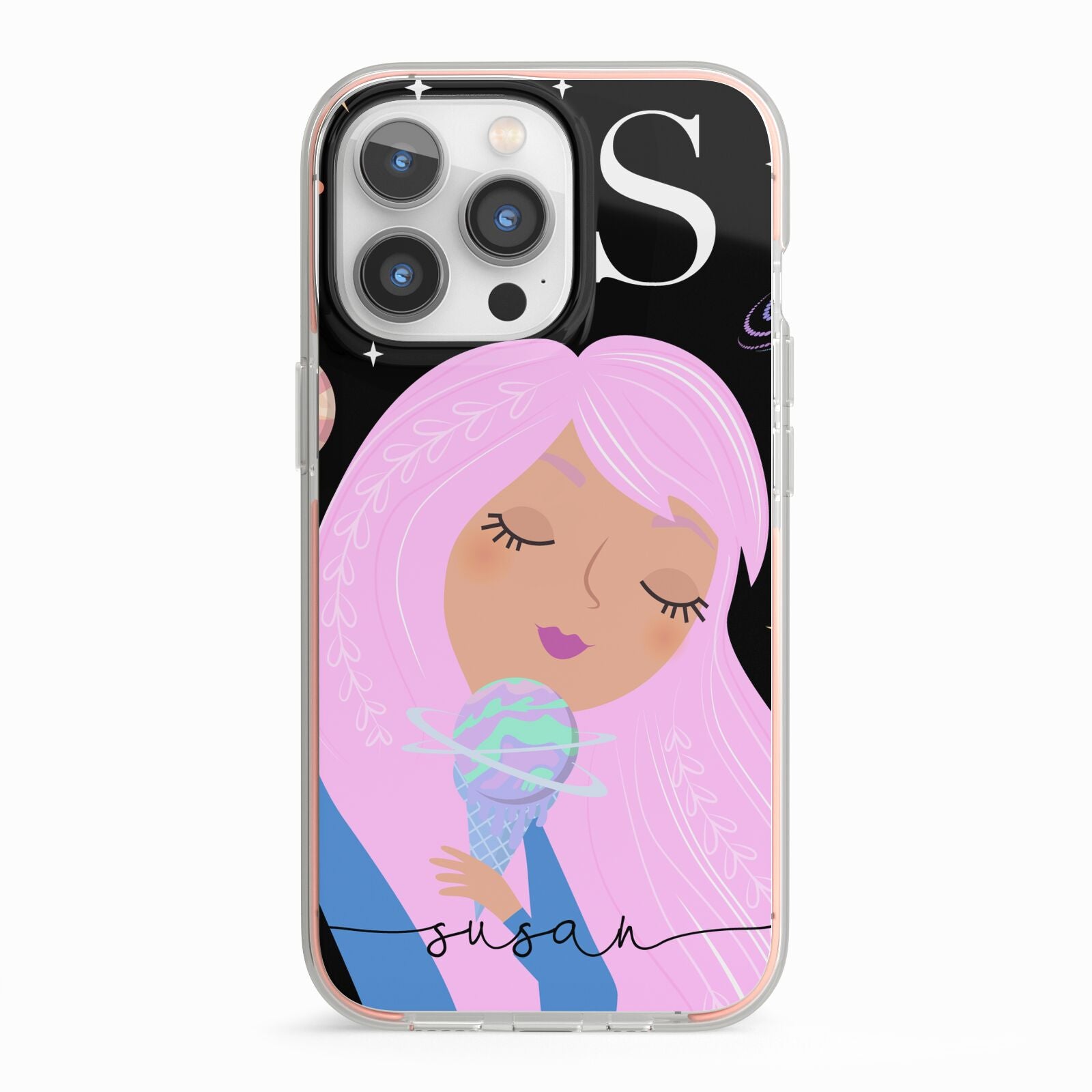 Pink Space Lady Personalised iPhone 13 Pro TPU Impact Case with Pink Edges