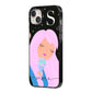 Pink Space Lady Personalised iPhone 14 Plus Black Impact Case Side Angle on Silver phone
