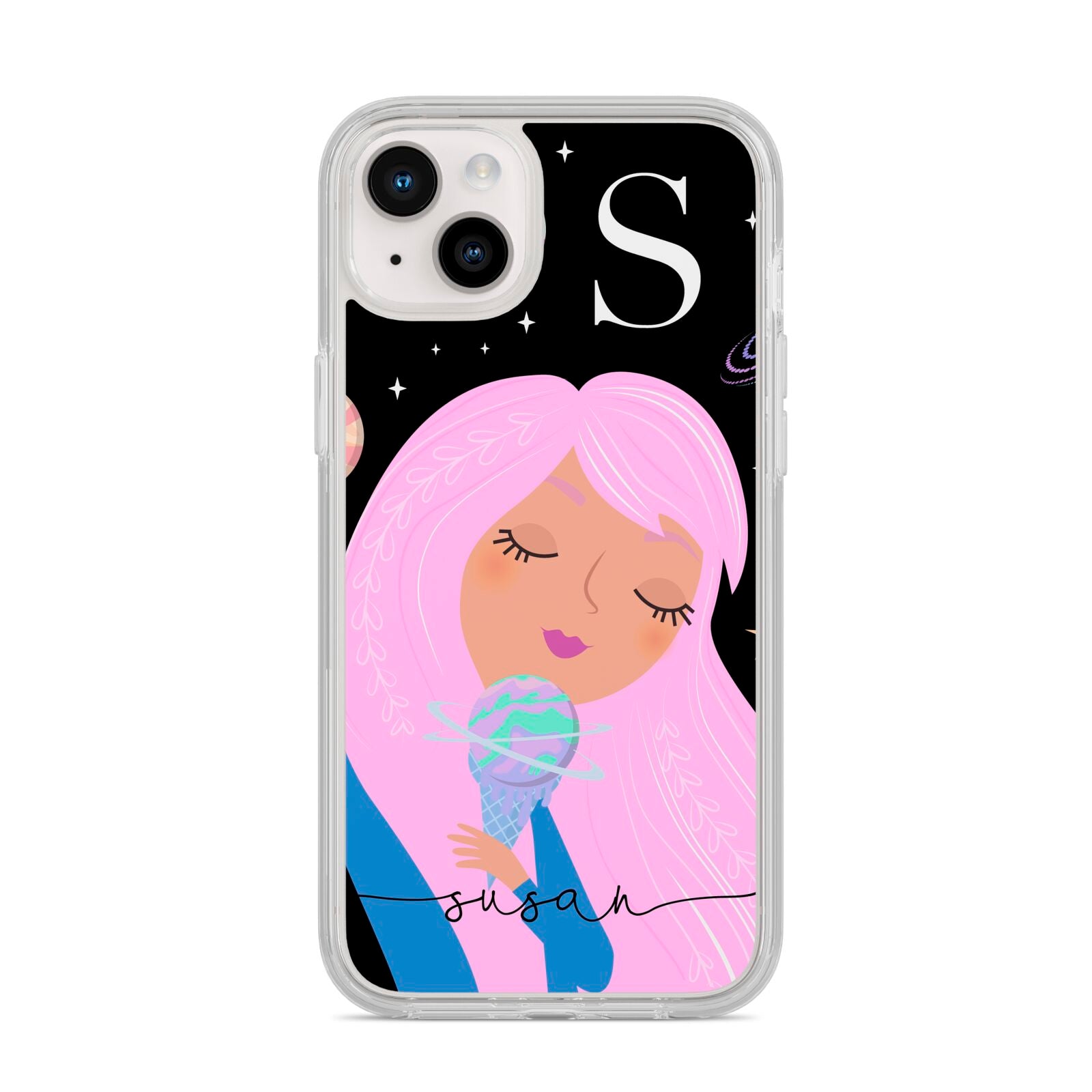 Pink Space Lady Personalised iPhone 14 Plus Clear Tough Case Starlight