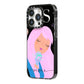 Pink Space Lady Personalised iPhone 14 Pro Black Impact Case Side Angle on Silver phone