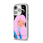 Pink Space Lady Personalised iPhone 14 Pro Clear Tough Case Silver Angled Image
