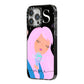 Pink Space Lady Personalised iPhone 14 Pro Max Black Impact Case Side Angle on Silver phone