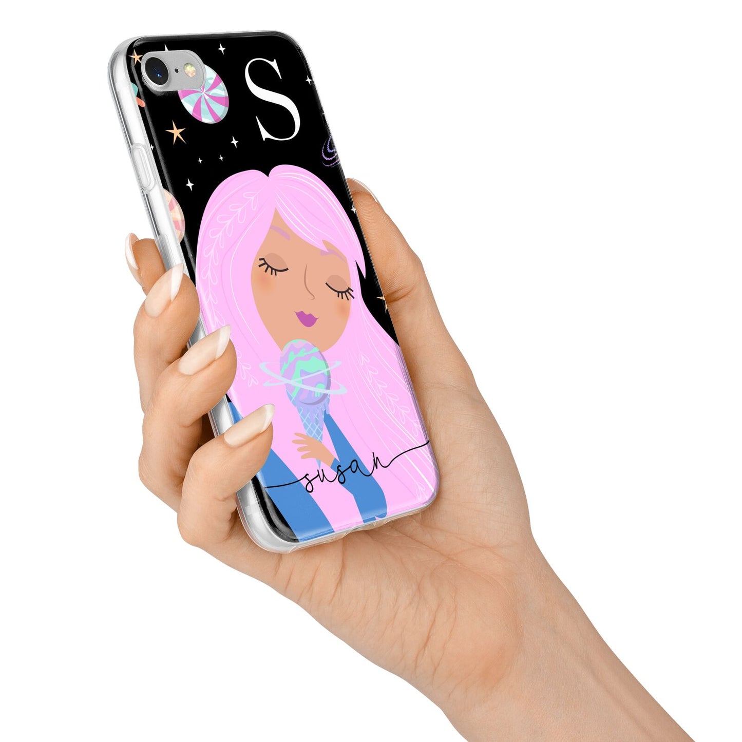 Pink Space Lady Personalised iPhone 7 Bumper Case on Silver iPhone Alternative Image