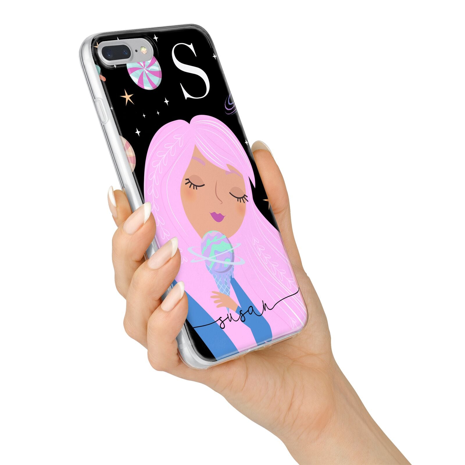 Pink Space Lady Personalised iPhone 7 Plus Bumper Case on Silver iPhone Alternative Image