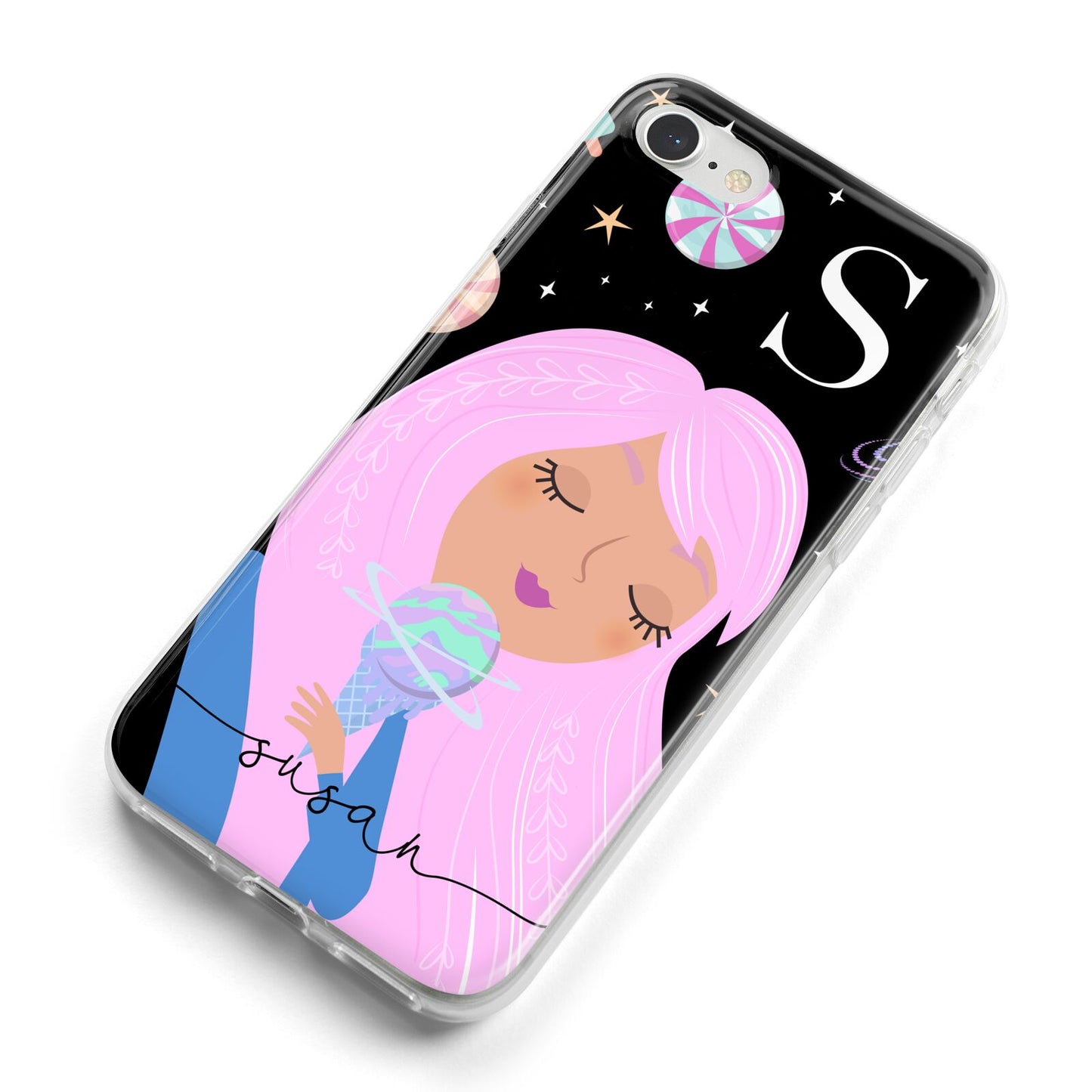 Pink Space Lady Personalised iPhone 8 Bumper Case on Silver iPhone Alternative Image