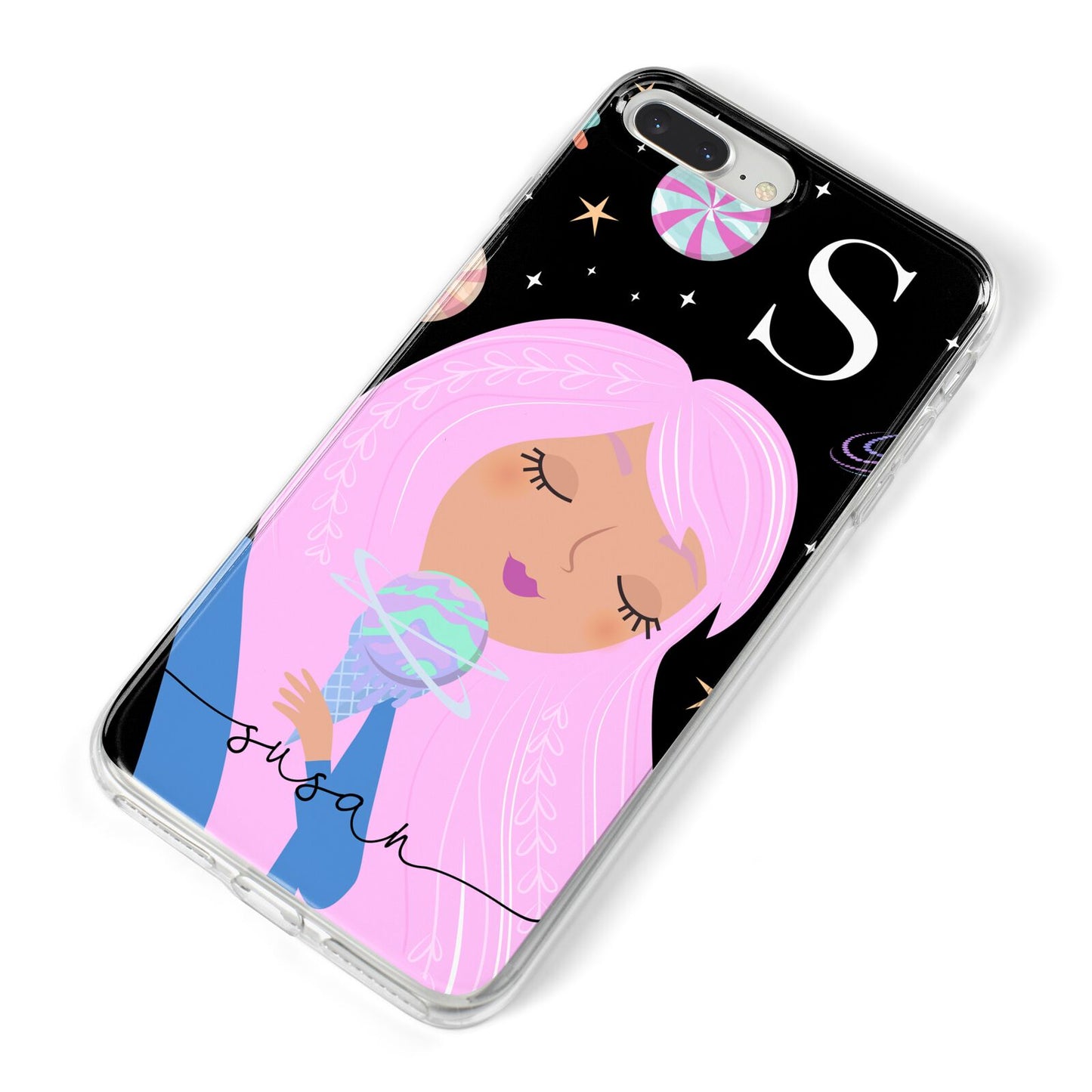Pink Space Lady Personalised iPhone 8 Plus Bumper Case on Silver iPhone Alternative Image