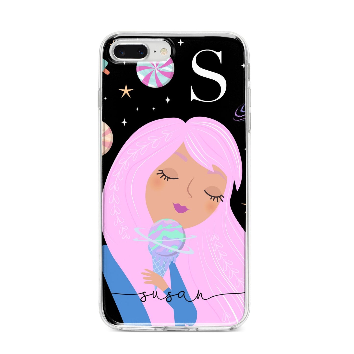 Pink Space Lady Personalised iPhone 8 Plus Bumper Case on Silver iPhone