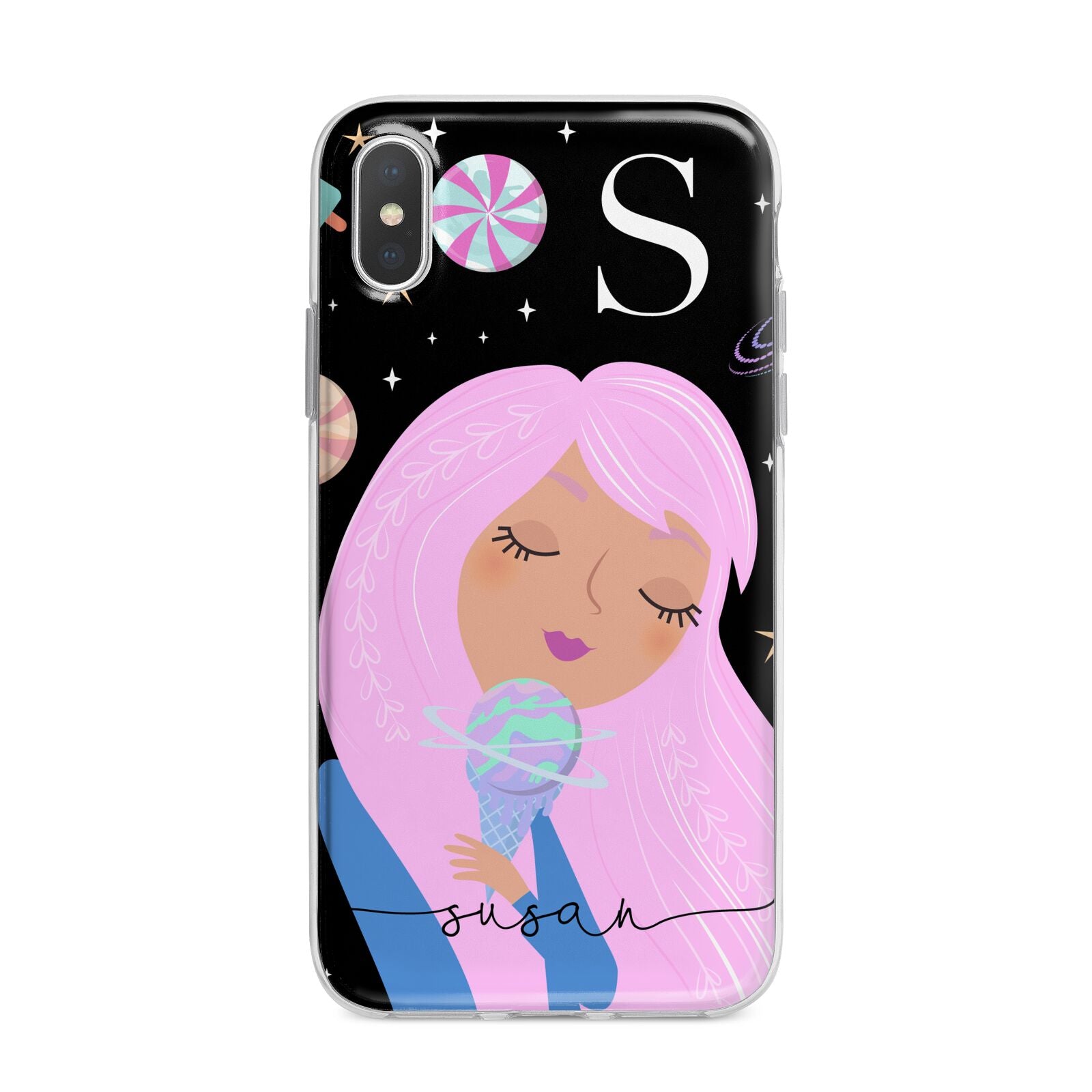 Pink Space Lady Personalised iPhone X Bumper Case on Silver iPhone Alternative Image 1