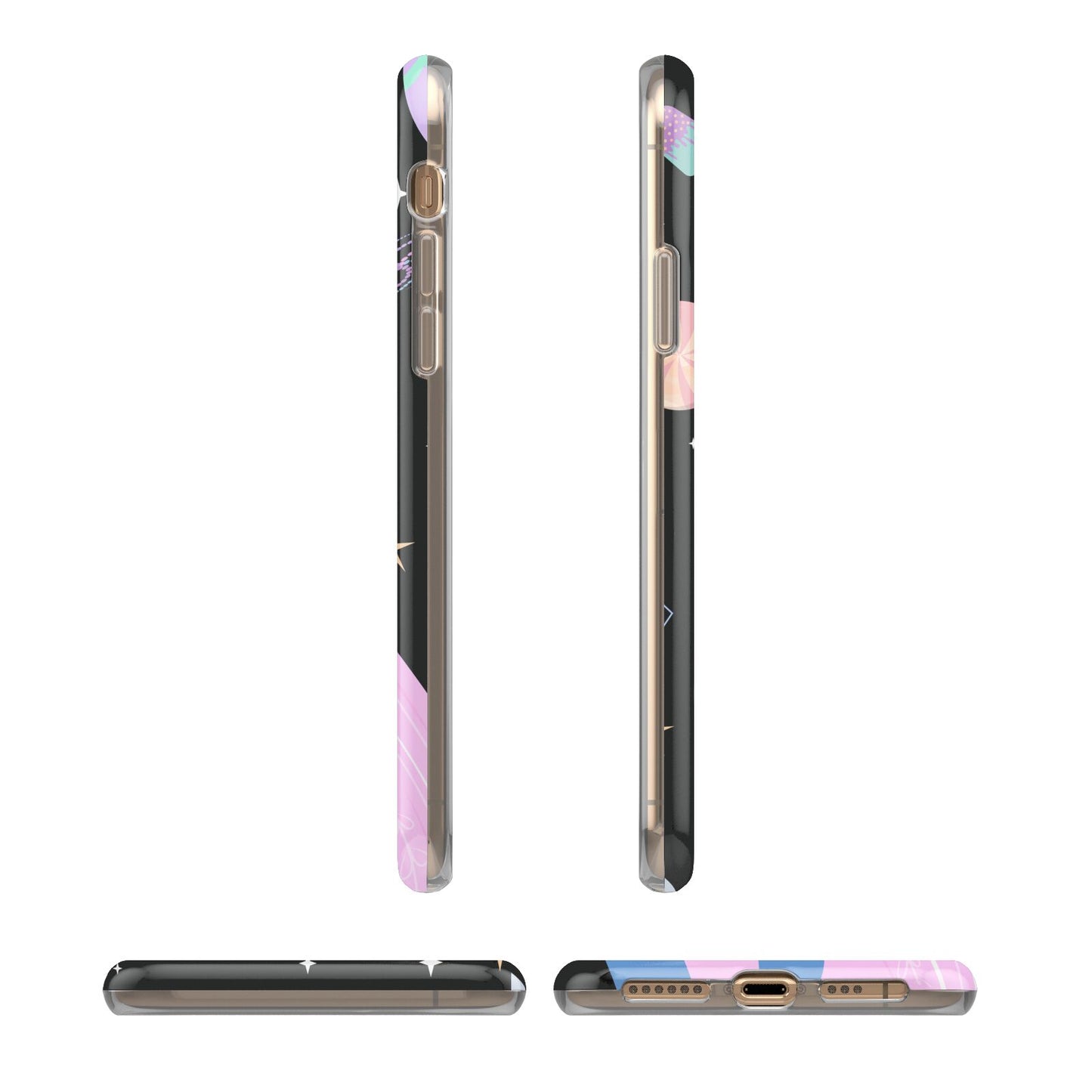 Pink Space Lady Personalised iPhone XS 3D Tough Case in Gold Angled Images