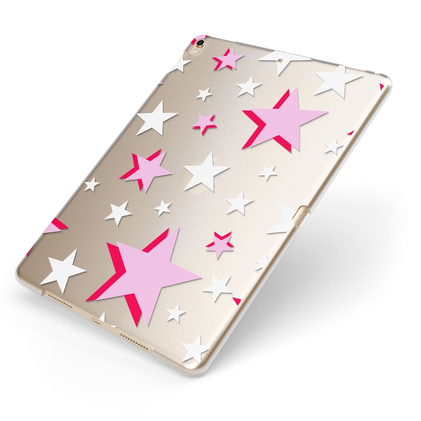 Pink Star Apple iPad Case on Gold iPad Side View