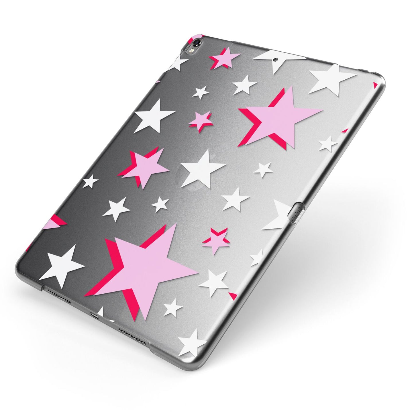 Pink Star Apple iPad Case on Grey iPad Side View