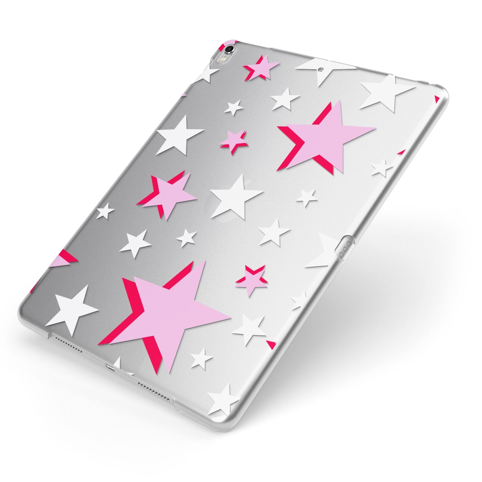 Pink Star Apple iPad Case on Silver iPad Side View