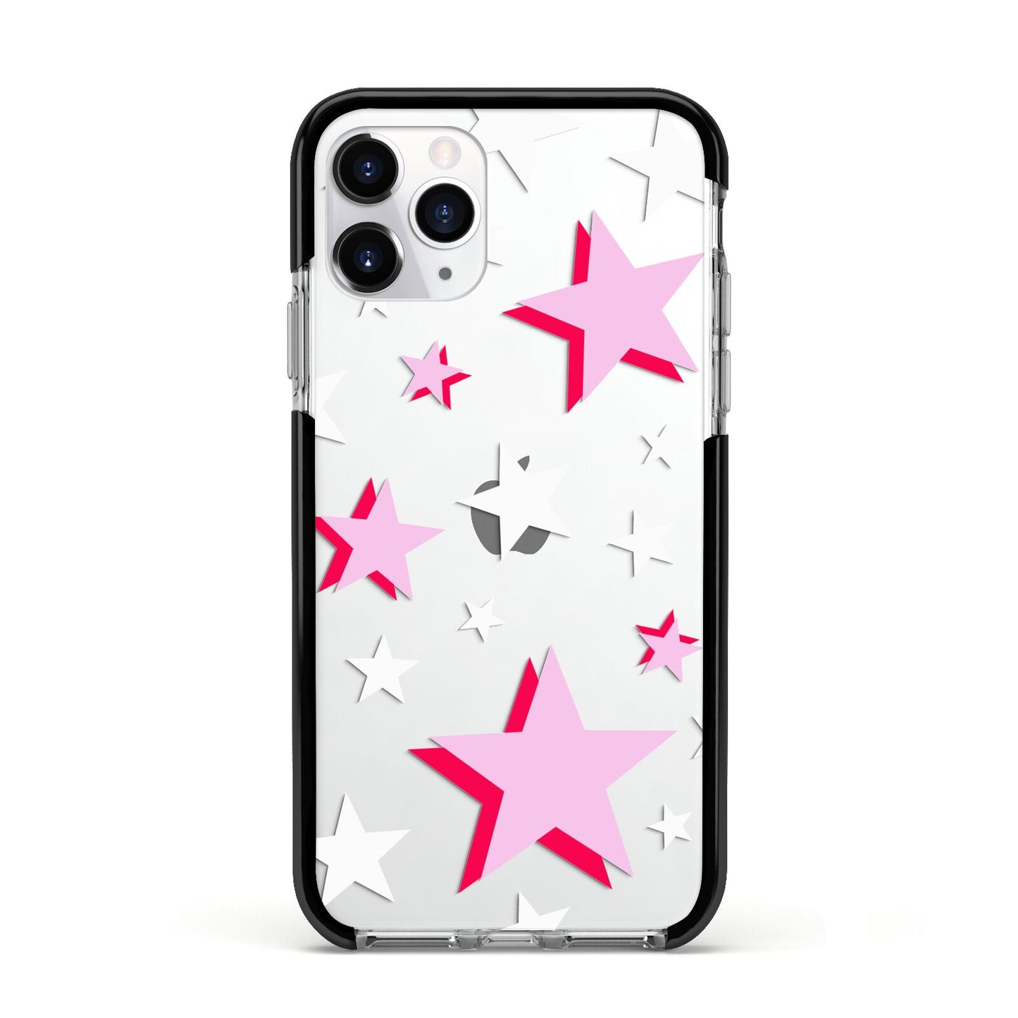 Pink Star Apple iPhone 11 Pro in Silver with Black Impact Case