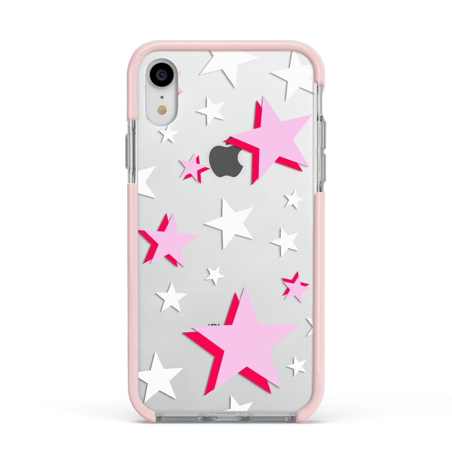 Pink Star Apple iPhone XR Impact Case Pink Edge on Silver Phone