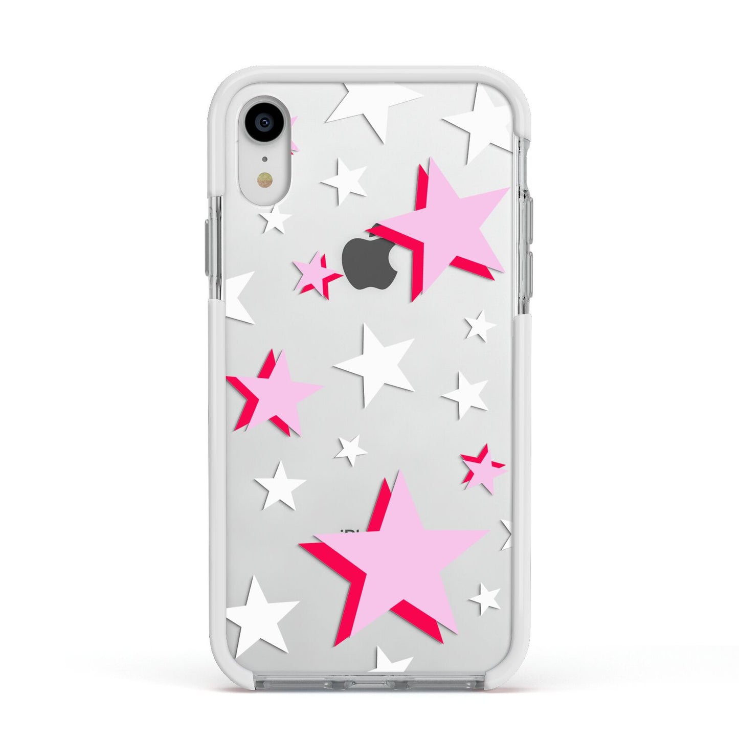 Pink Star Apple iPhone XR Impact Case White Edge on Silver Phone
