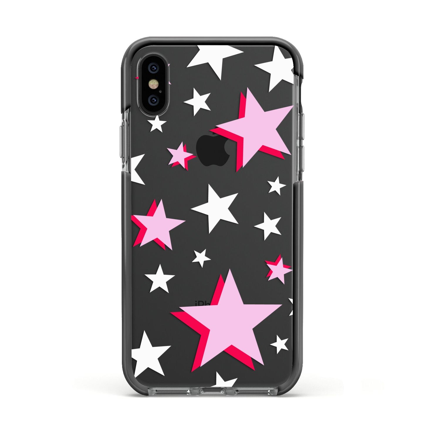 Pink Star Apple iPhone Xs Impact Case Black Edge on Black Phone