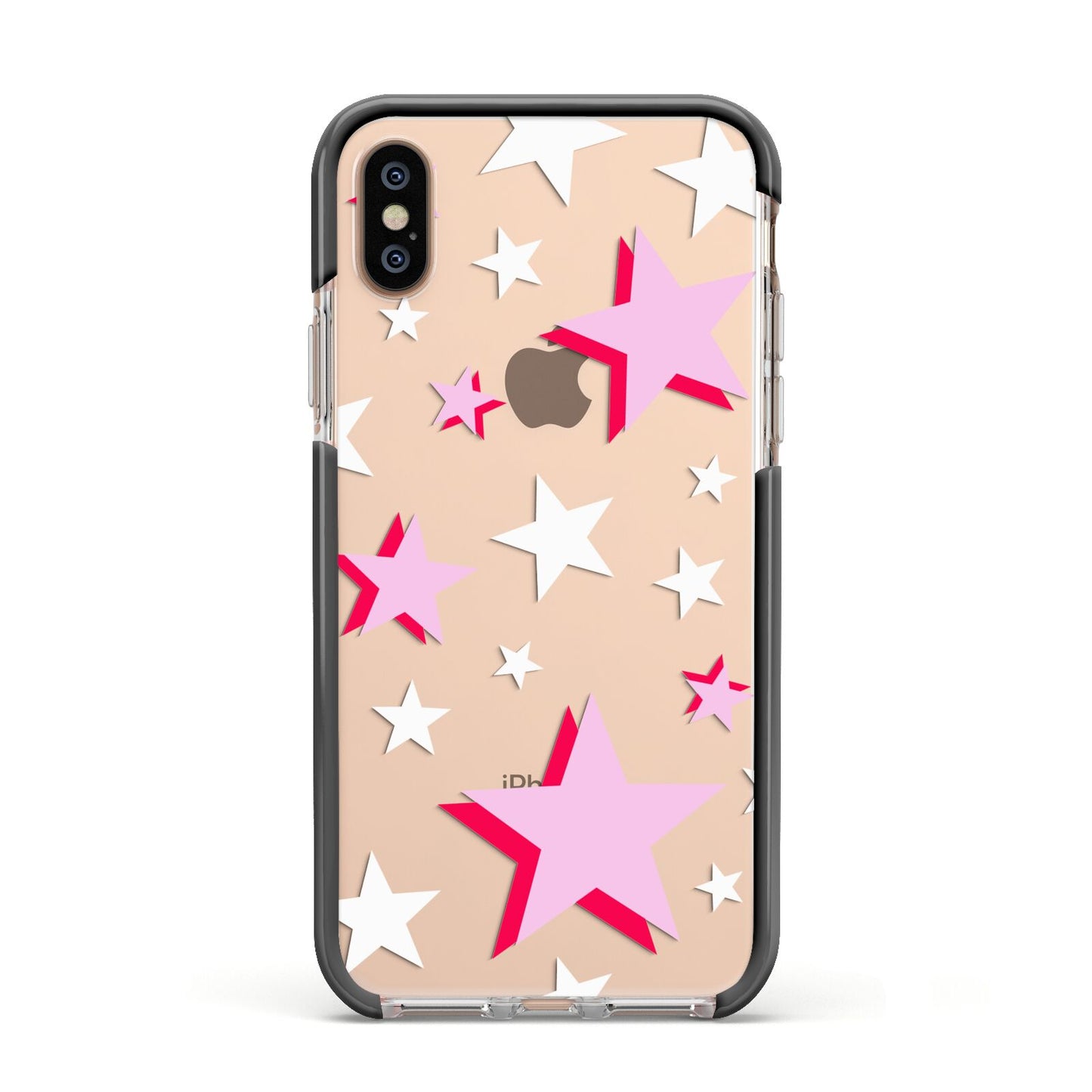 Pink Star Apple iPhone Xs Impact Case Black Edge on Gold Phone